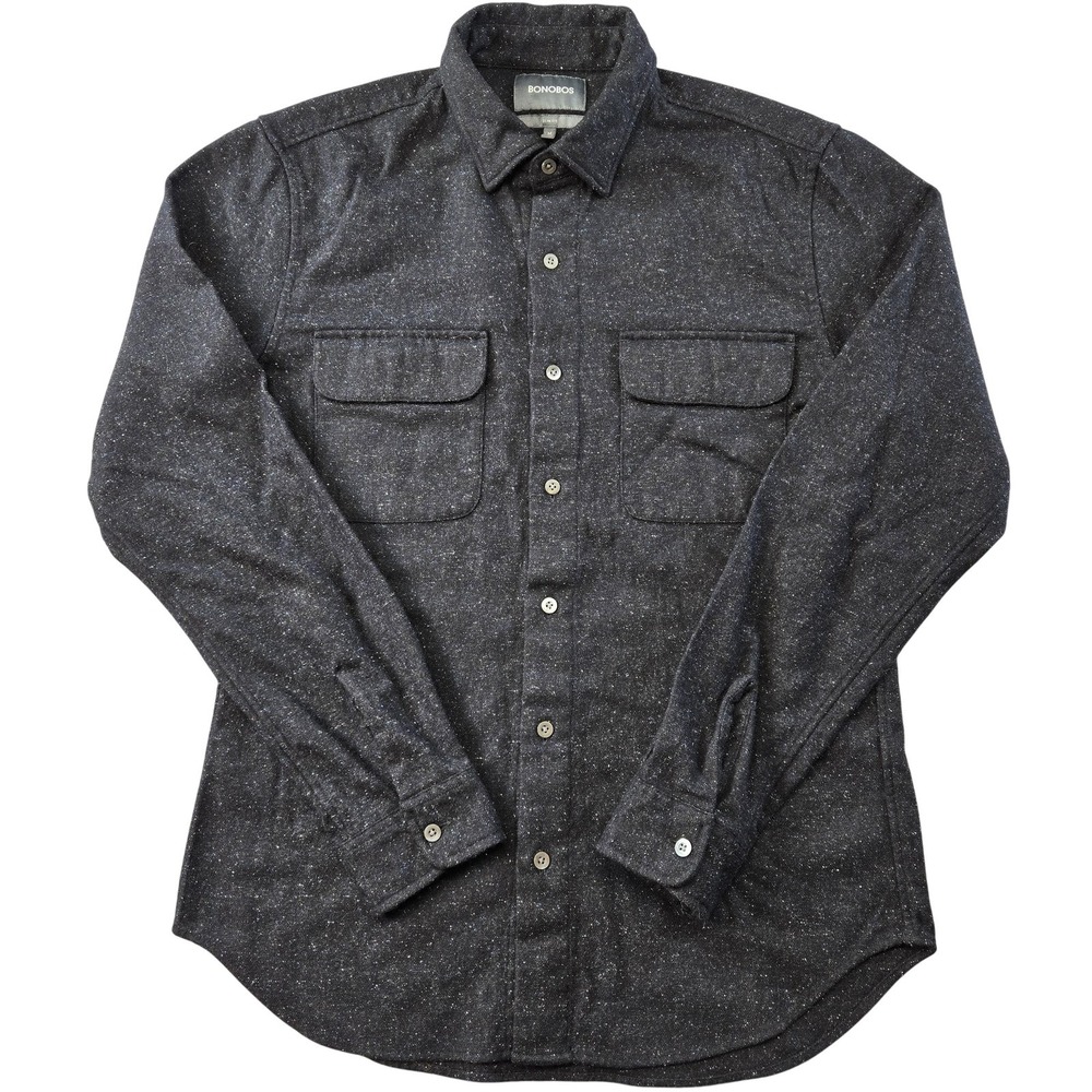 Bonobos Shirt Mens M Black Long Sleeve Button Up Tweed Pockets Slim‎ Fit